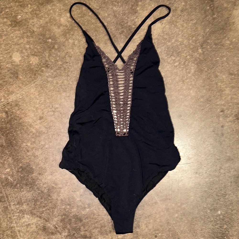 Billabong Black One Piece Swimsuit with Crotchet Detailing